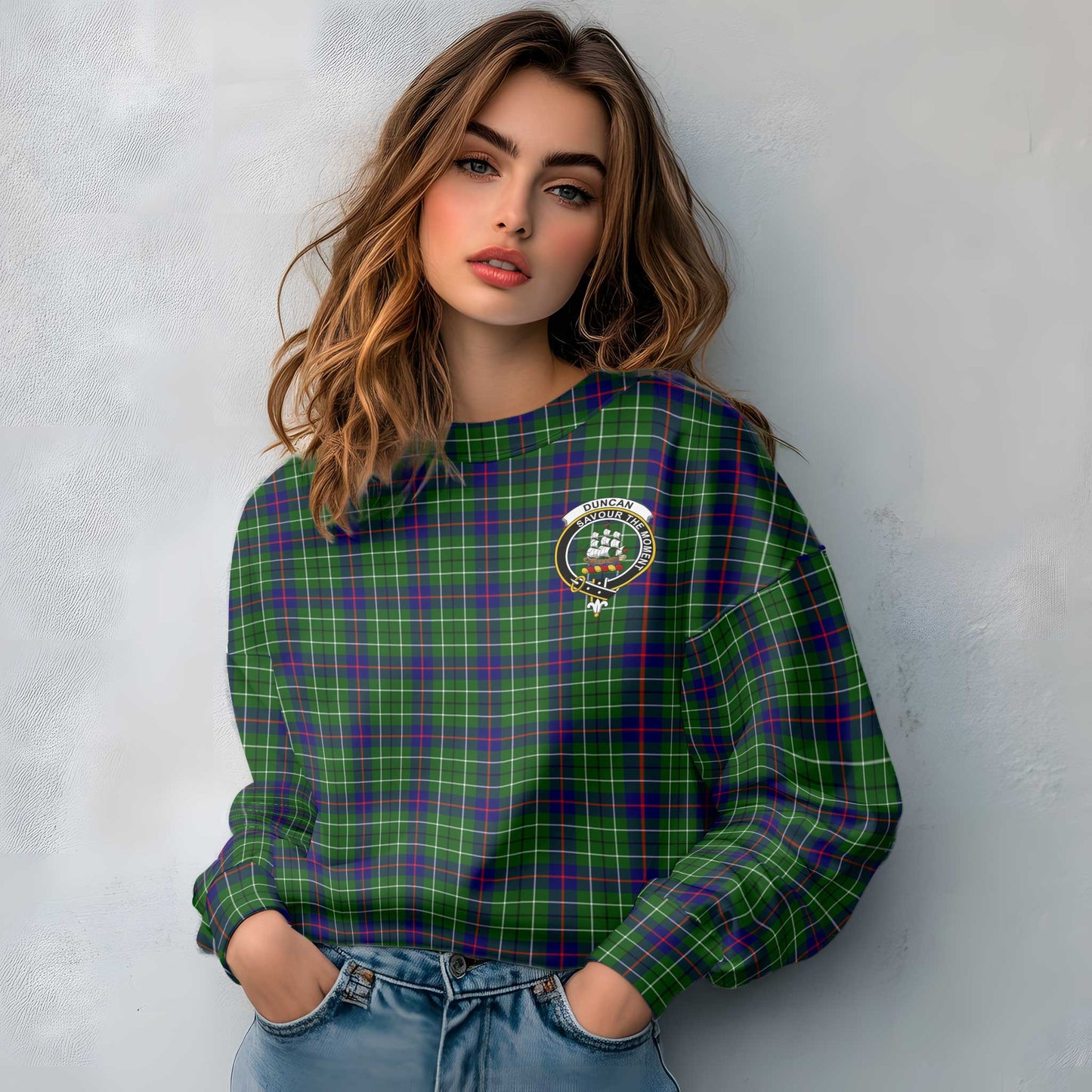 Clan Duncan Tartan Women Sweatshirt Crest And Plaid Basic Style