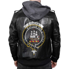 Clan Duncan Tartan Zip Leather Jacket Crest And Plaid Basic Style