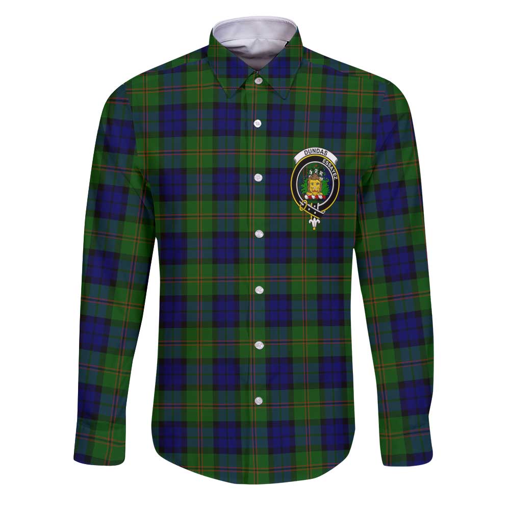 Clan Dundas Tartan Long Sleeve Button Shirt Crest And Plaid Basic Style
