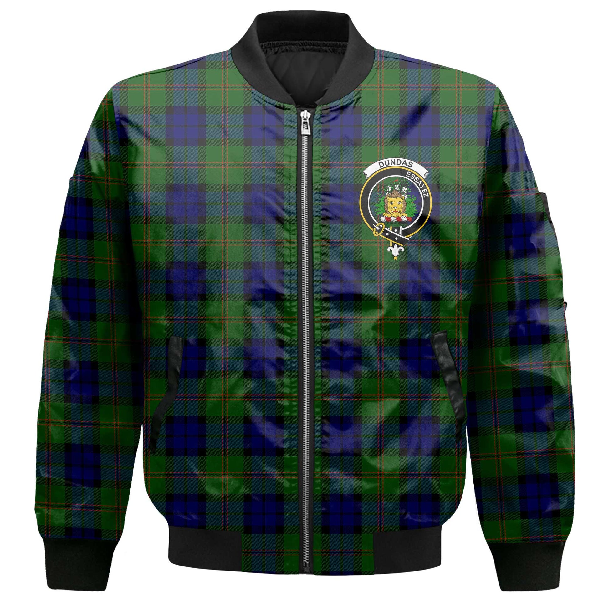 Clan Dundas Tartan Men Bomber Jacket Crest And Plaid Basic Style