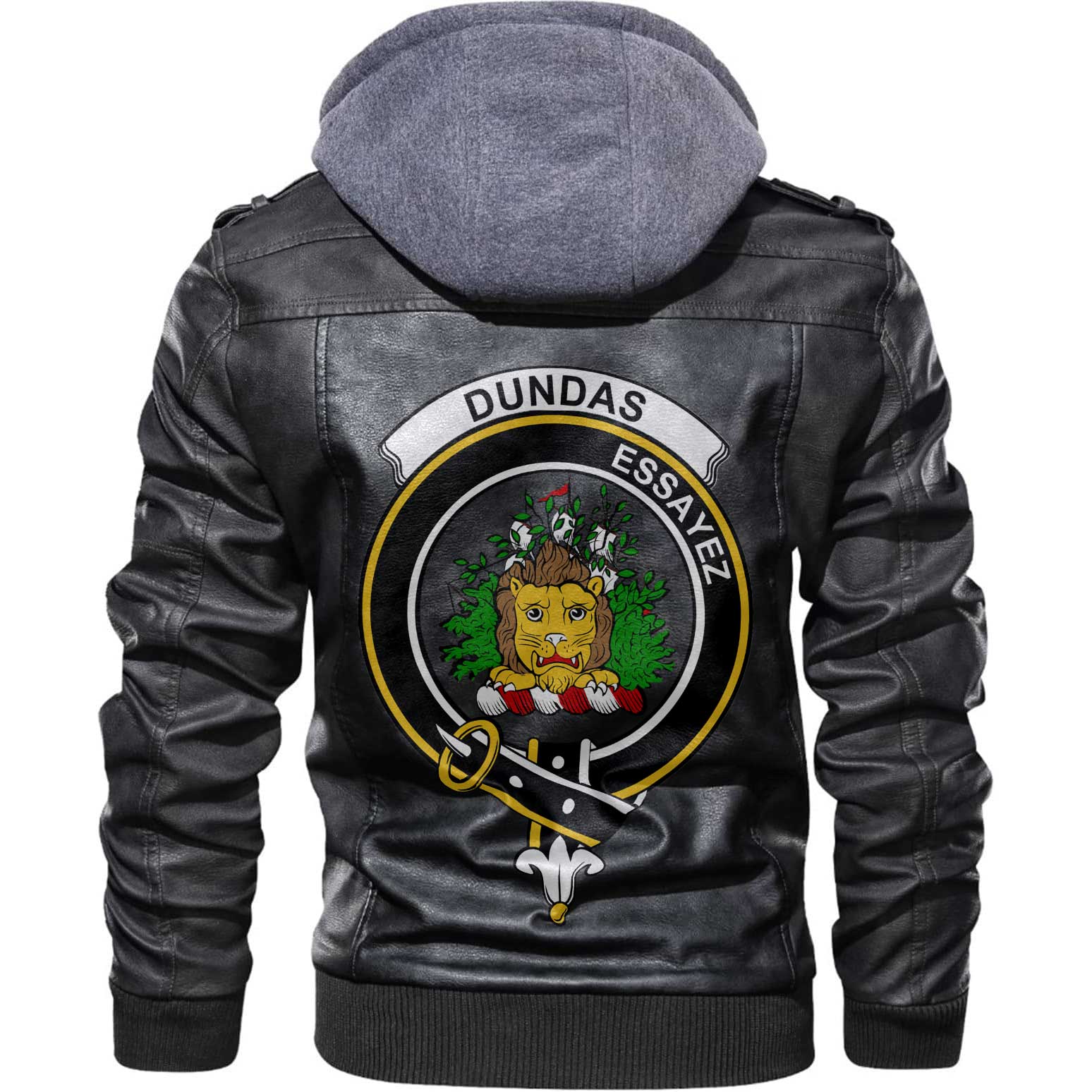 Clan Dundas Tartan Zip Leather Jacket Crest And Plaid Basic Style