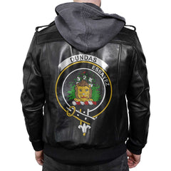 Clan Dundas Tartan Zip Leather Jacket Crest And Plaid Basic Style