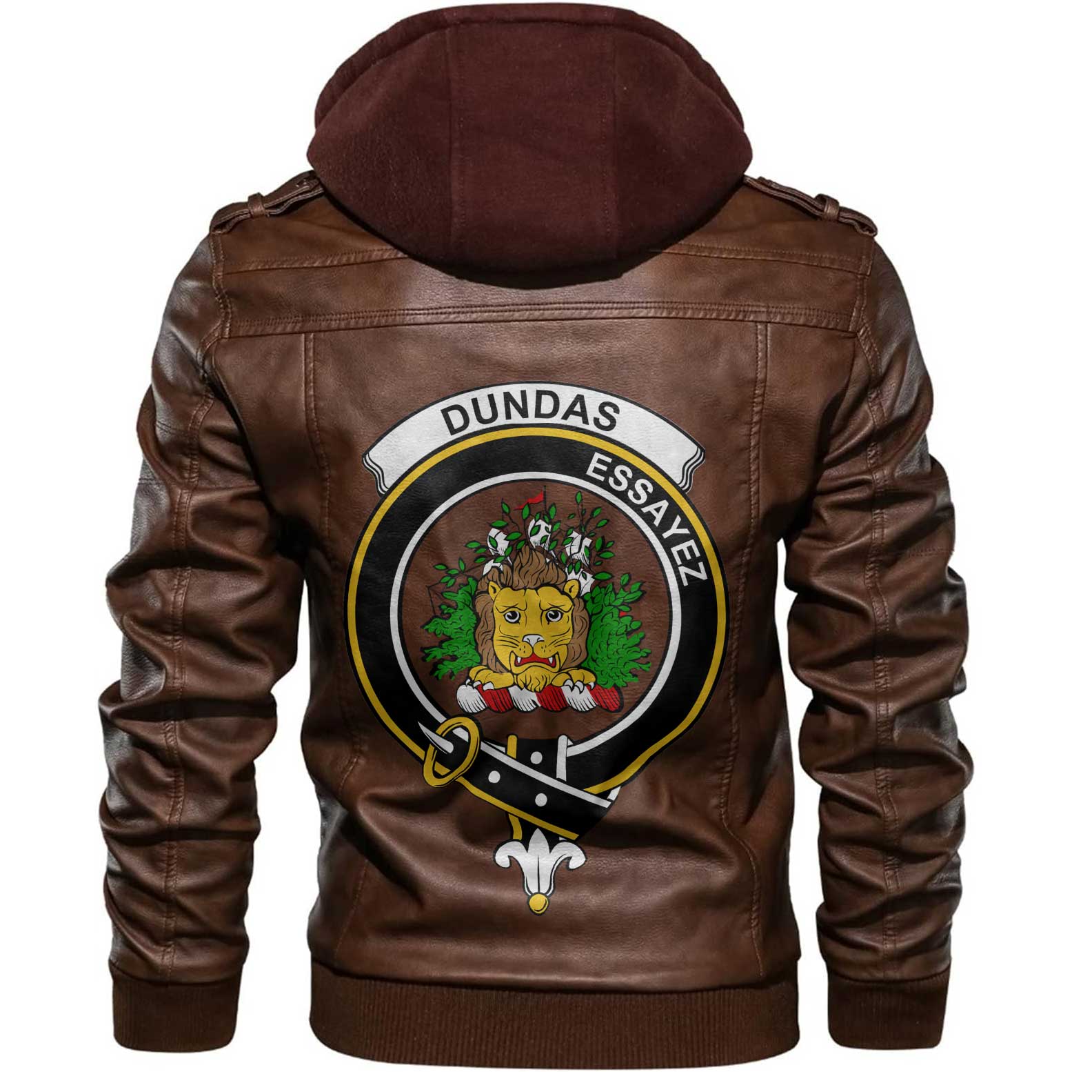 Clan Dundas Tartan Zip Leather Jacket Crest And Plaid Basic Style
