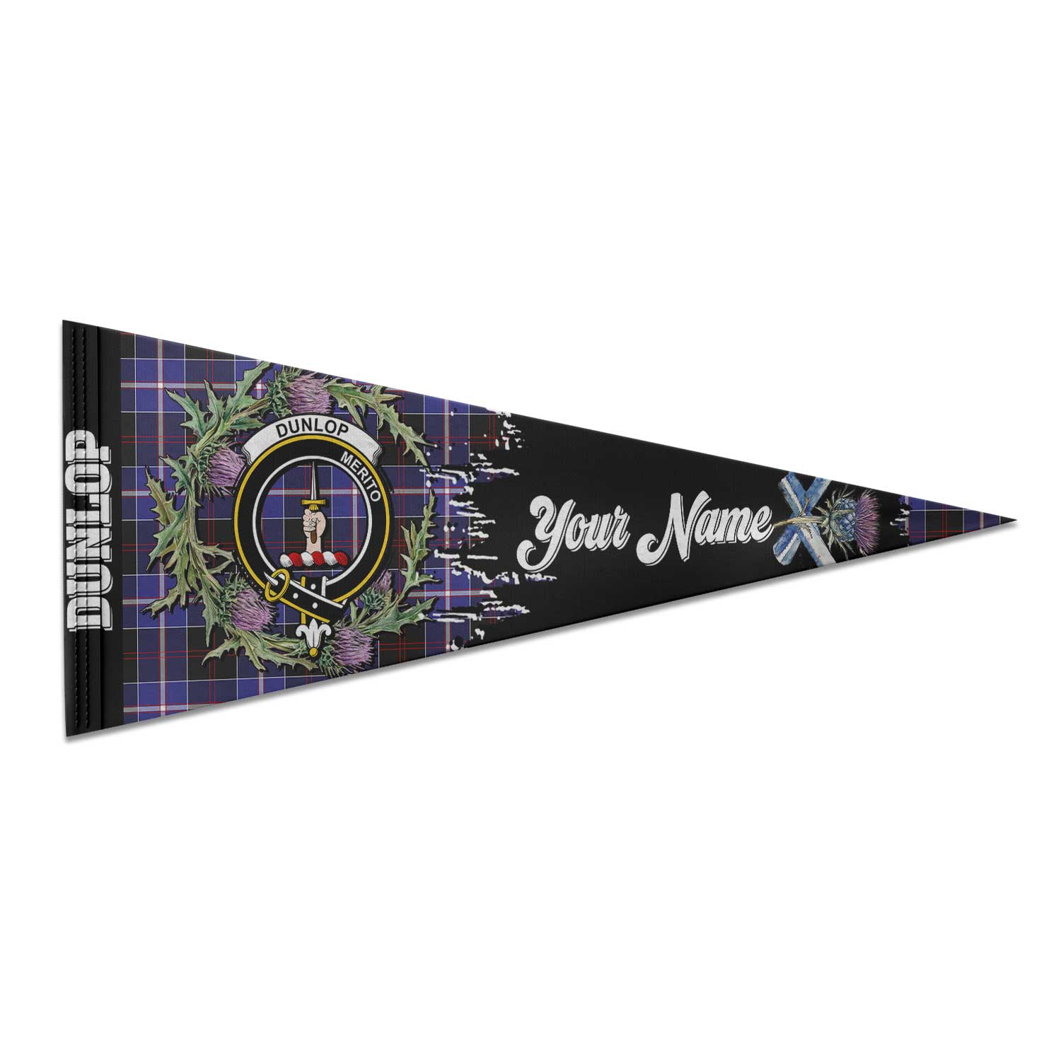 Clan Dunlop Tartan Felt Pennant Crest And Plaid Basic Style