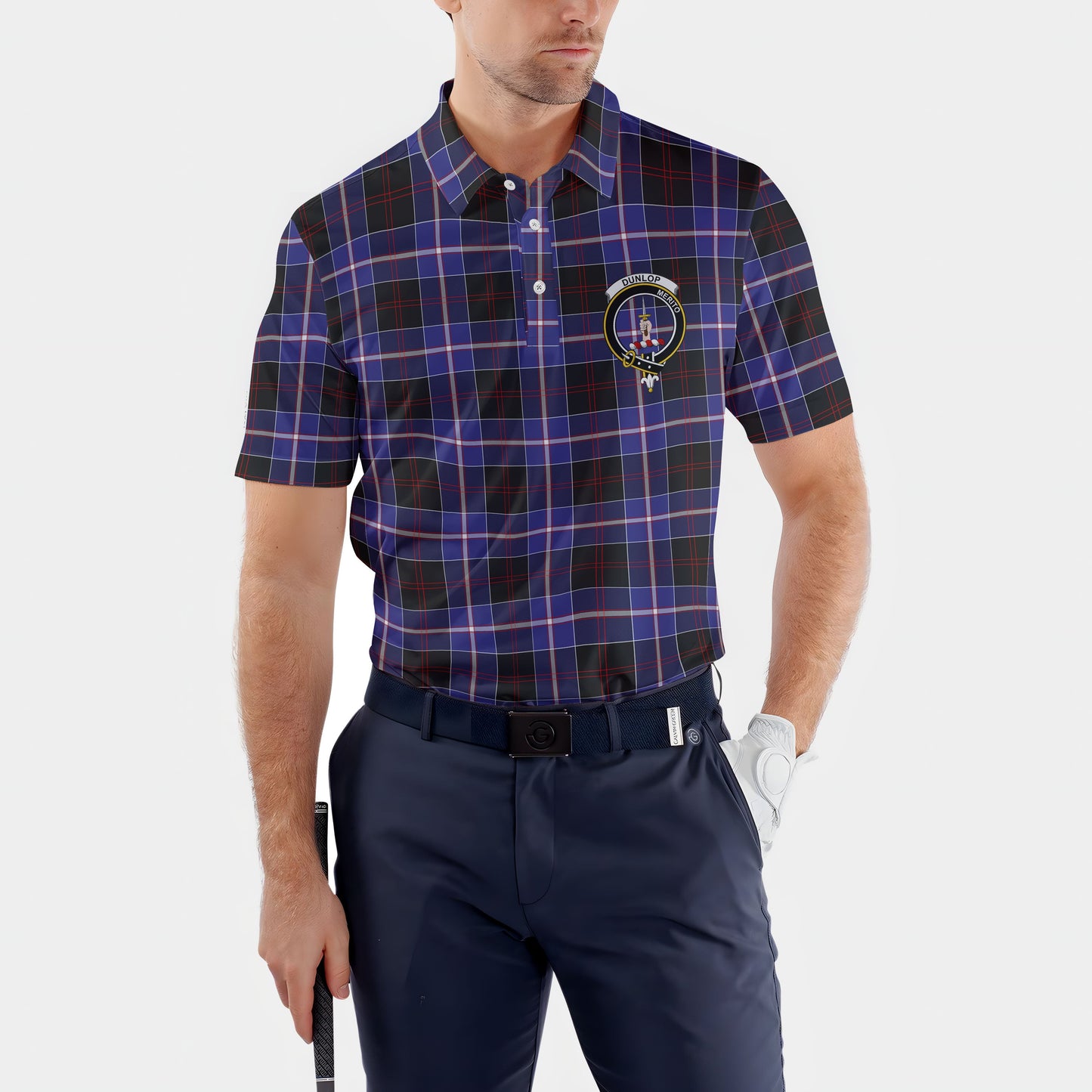 Clan Dunlop Tartan Golf Men Polo Shirt Crest And Plaid Basic Style