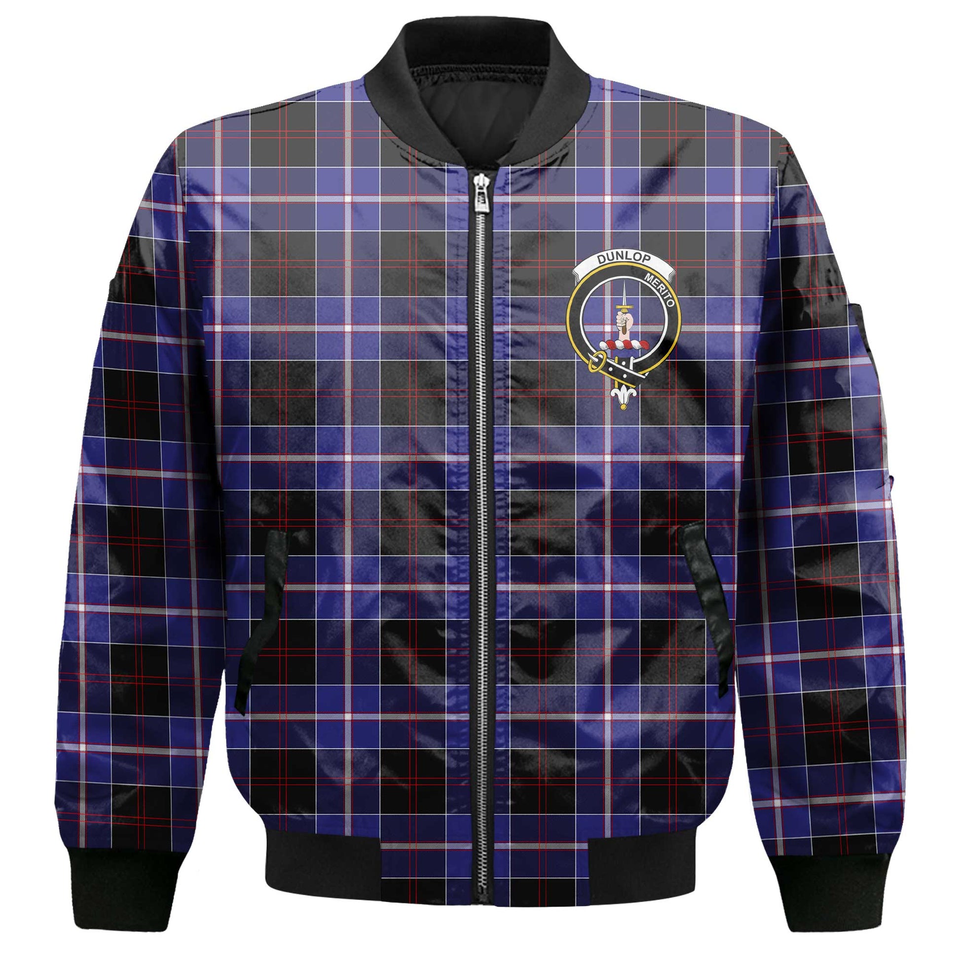 Clan Dunlop Tartan Men Bomber Jacket Crest And Plaid Basic Style