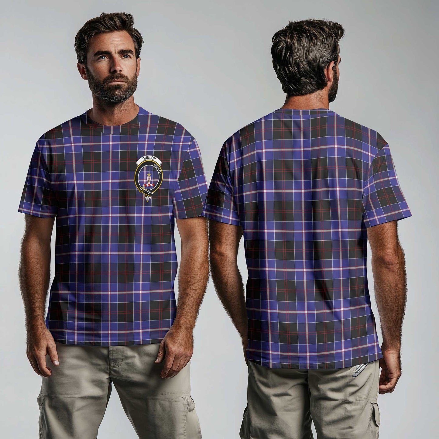 Clan Dunlop Tartan Men T Shirt Crest And Plaid Basic Style