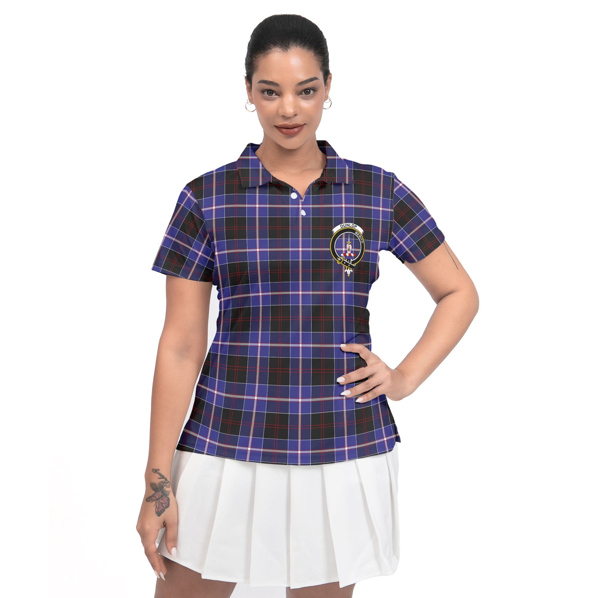 Clan Dunlop Tartan Women Polo Shirt Crest And Plaid Basic Style