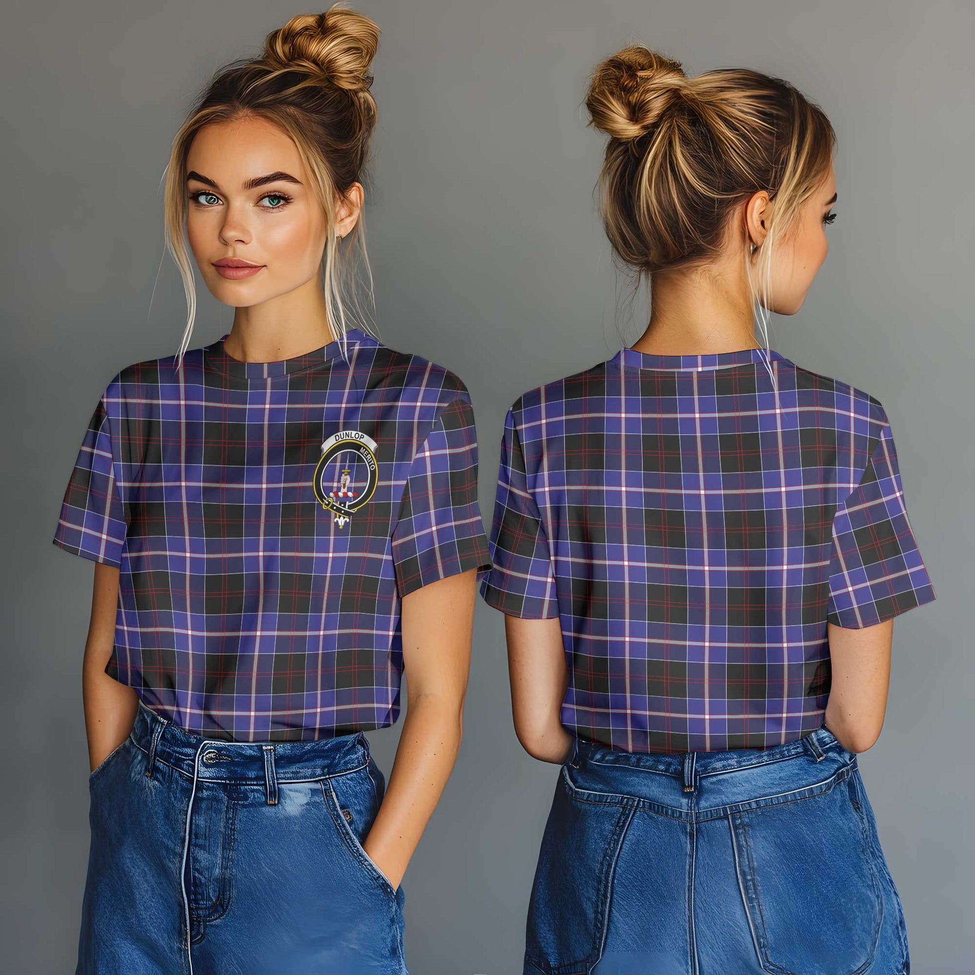 Clan Dunlop Tartan Women T Shirt Crest And Plaid Basic Style