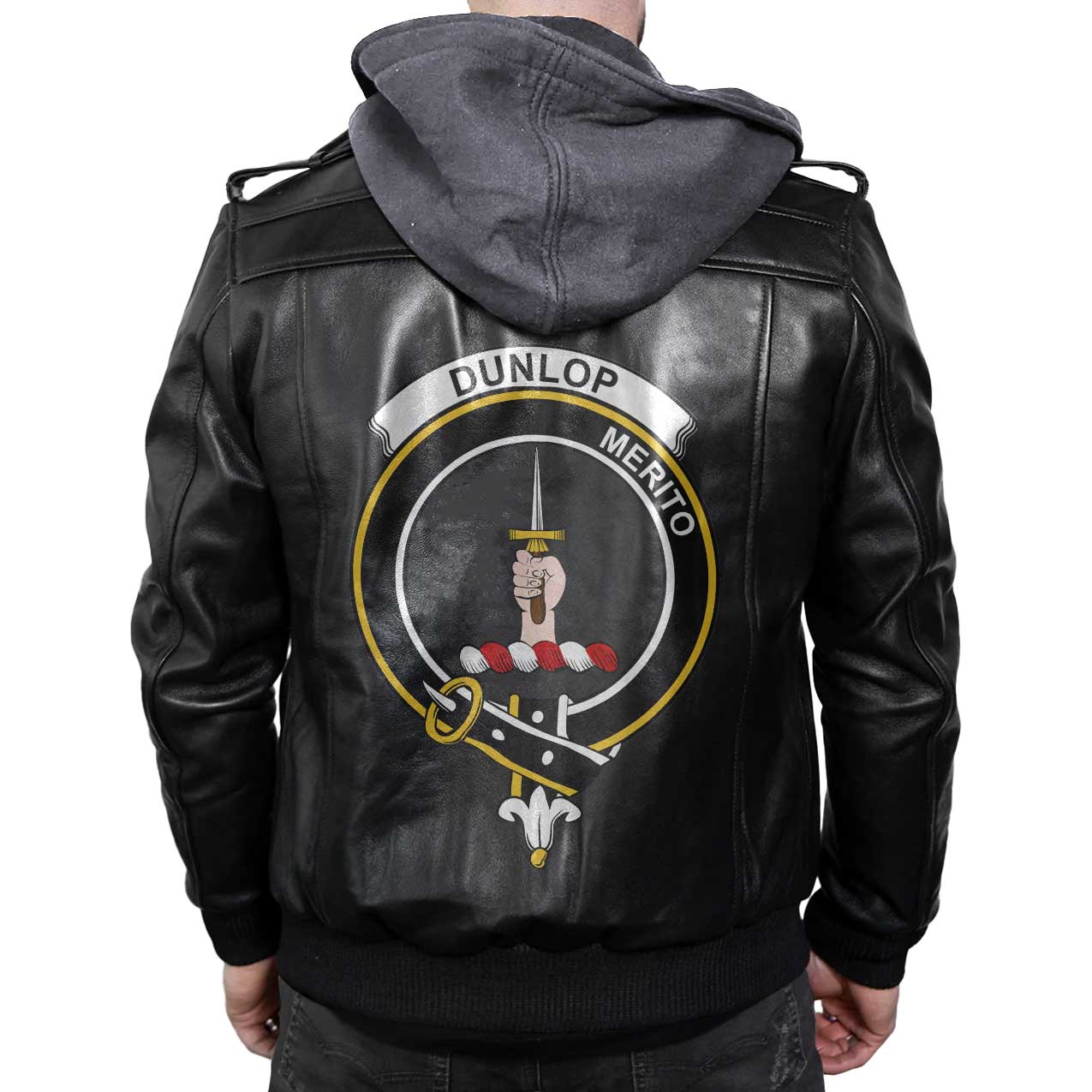 Clan Dunlop Tartan Zip Leather Jacket Crest And Plaid Basic Style
