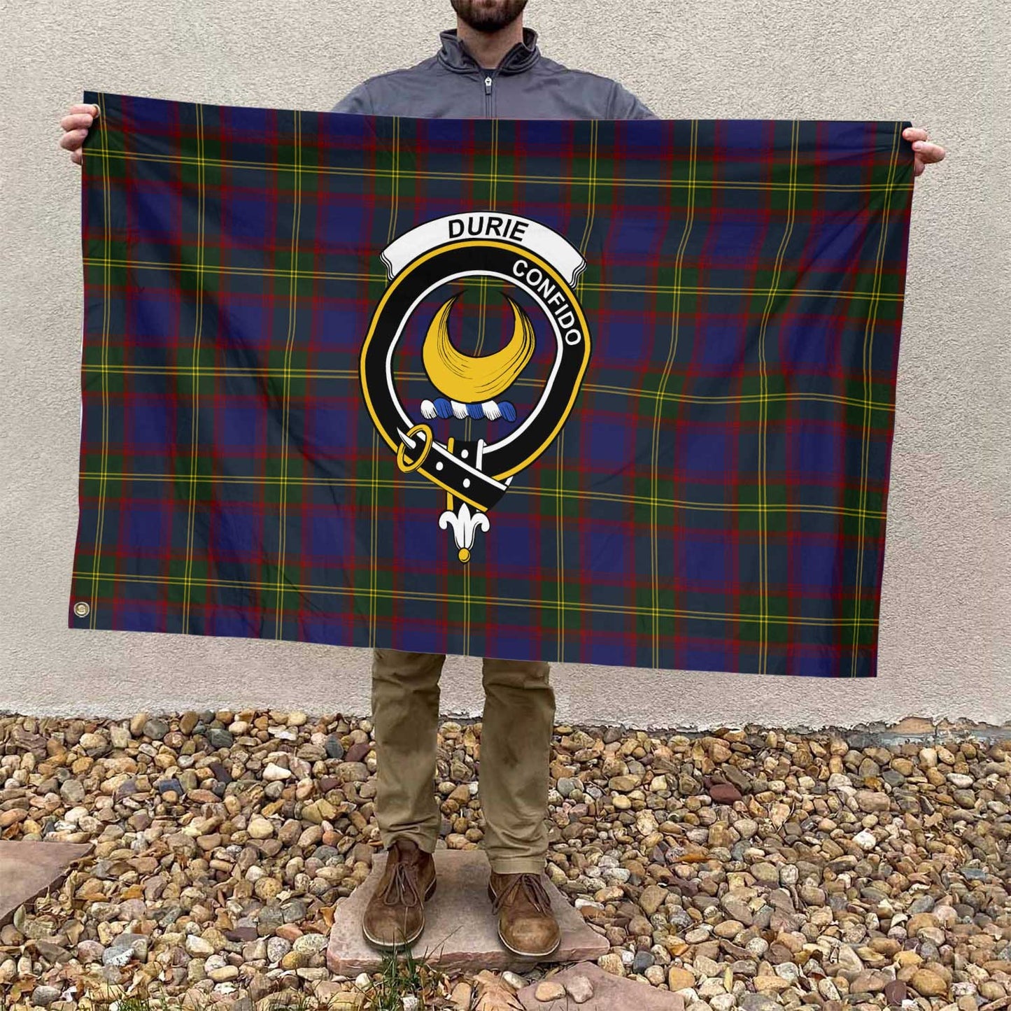 Clan Durie Tartan Flag Crest And Plaid Basic Style