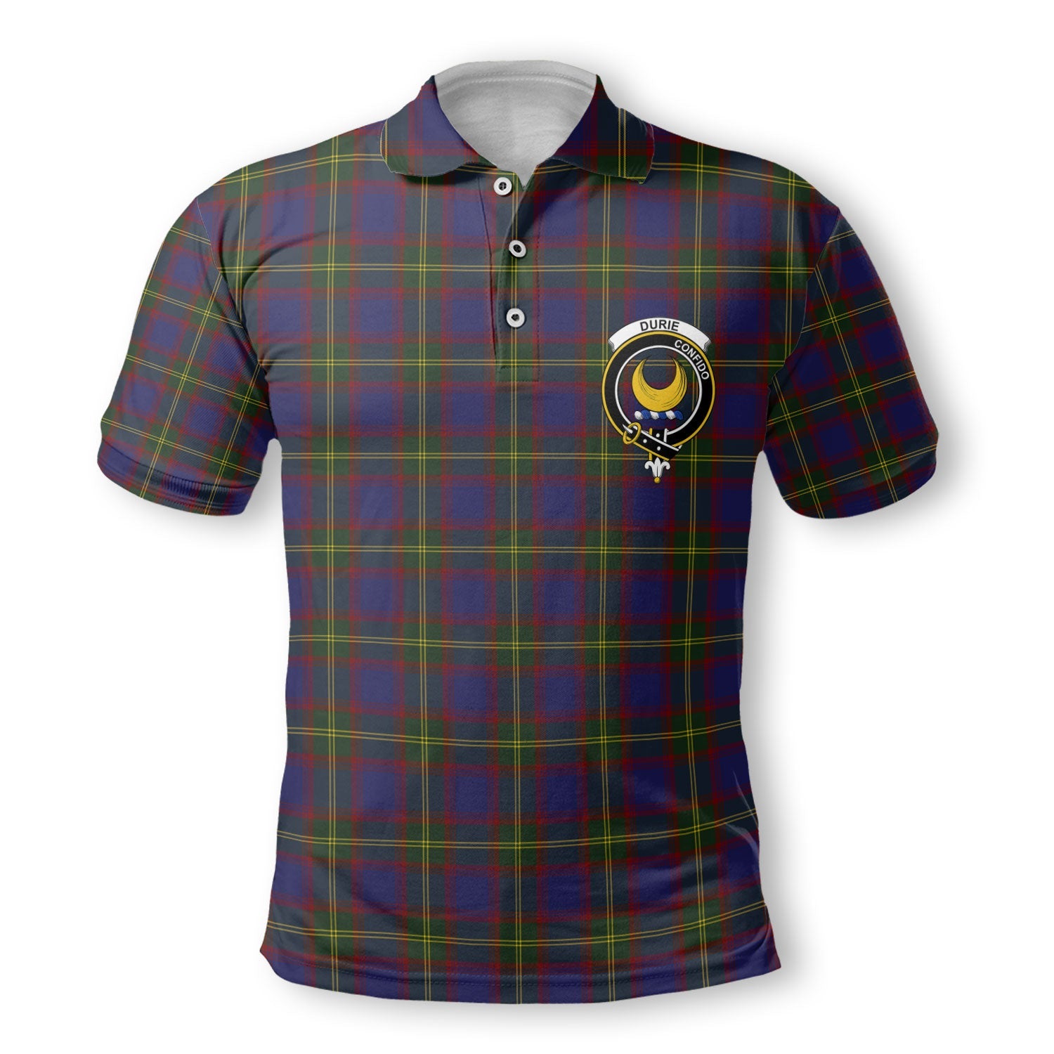 Clan Durie Tartan Golf Men Polo Shirt Crest And Plaid Basic Style