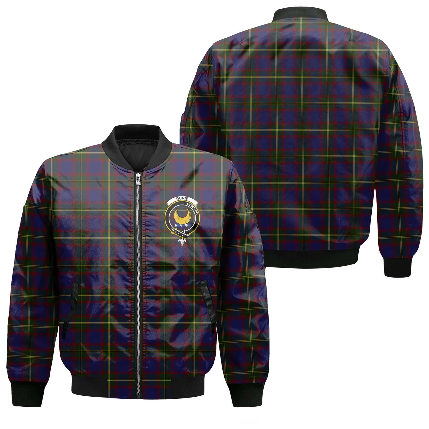 Clan Durie Tartan Men Bomber Jacket Crest And Plaid Basic Style