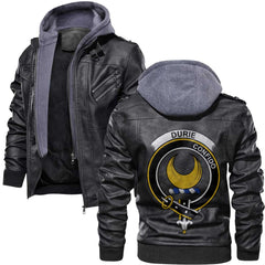 Clan Durie Tartan Zip Leather Jacket Crest And Plaid Basic Style