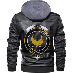 Clan Durie Tartan Zip Leather Jacket Crest And Plaid Basic Style