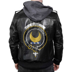 Clan Durie Tartan Zip Leather Jacket Crest And Plaid Basic Style