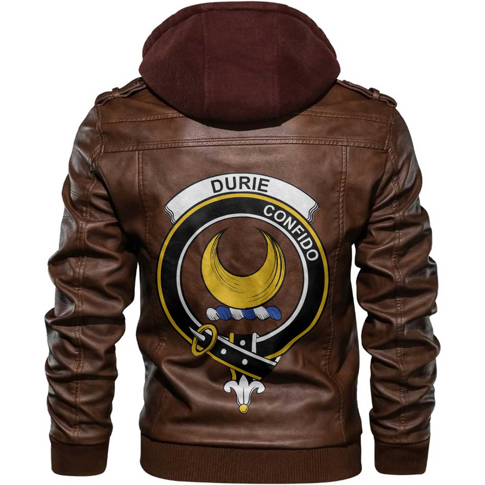 Clan Durie Tartan Zip Leather Jacket Crest And Plaid Basic Style