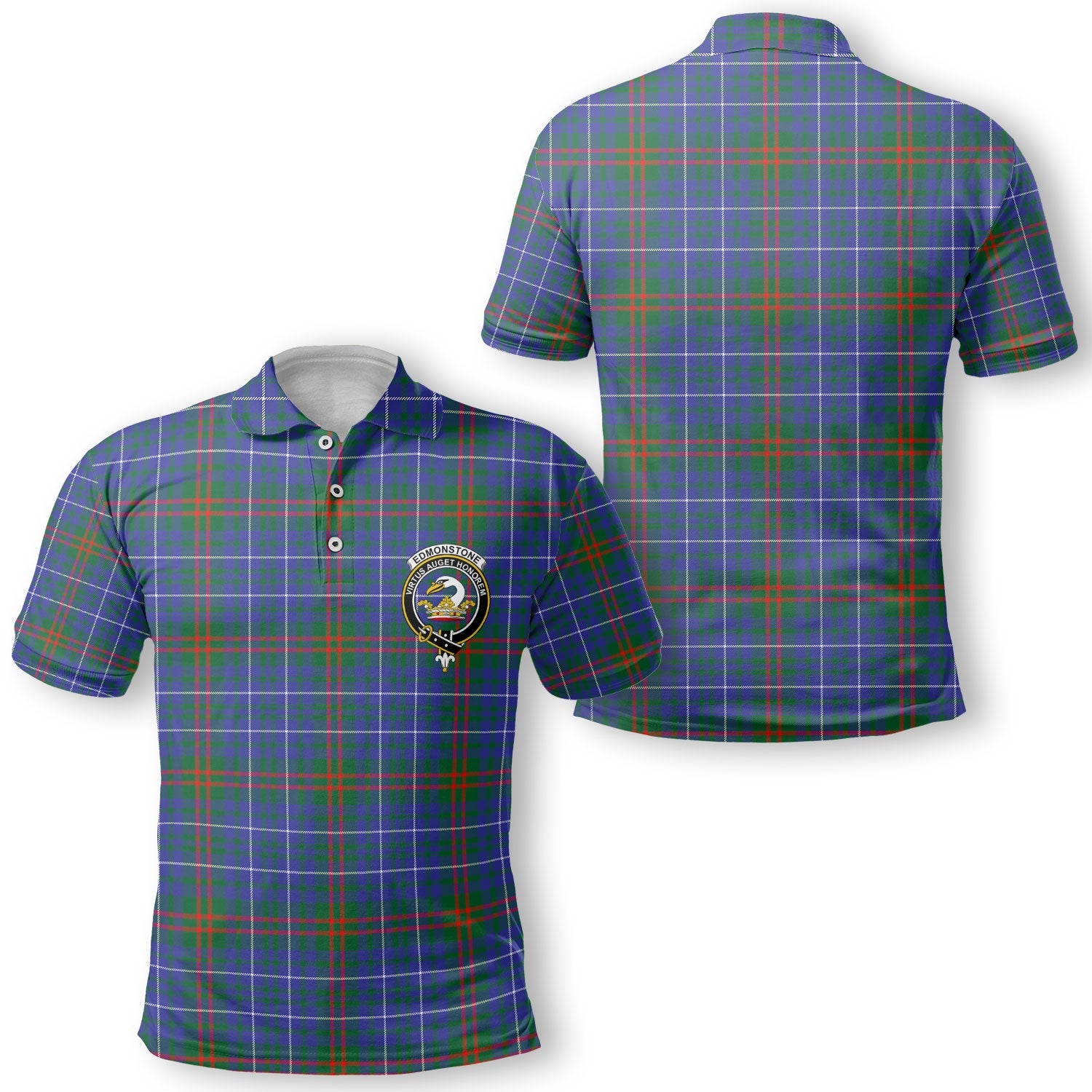 Clan Edmonstone Tartan Golf Men Polo Shirt Crest And Plaid Basic Style