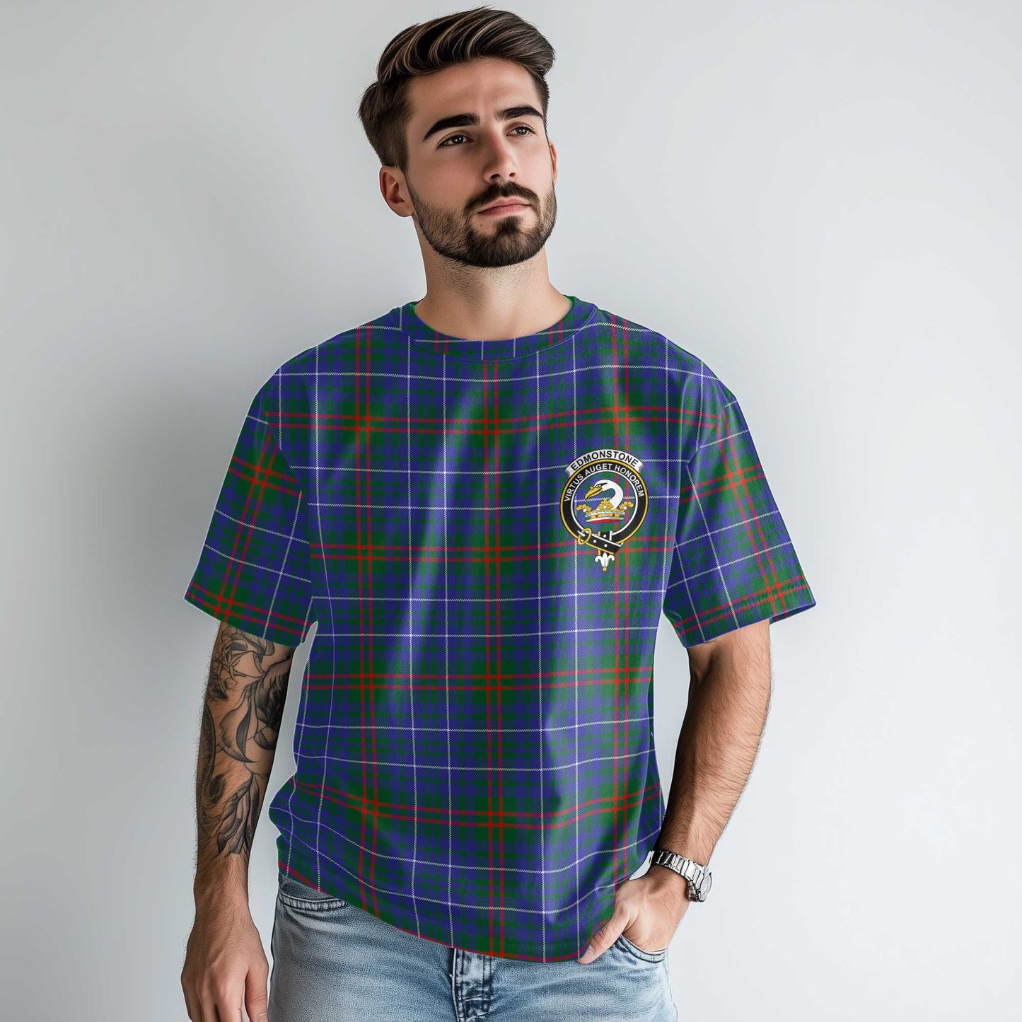 Clan Edmonstone Tartan Men T Shirt Crest And Plaid Basic Style