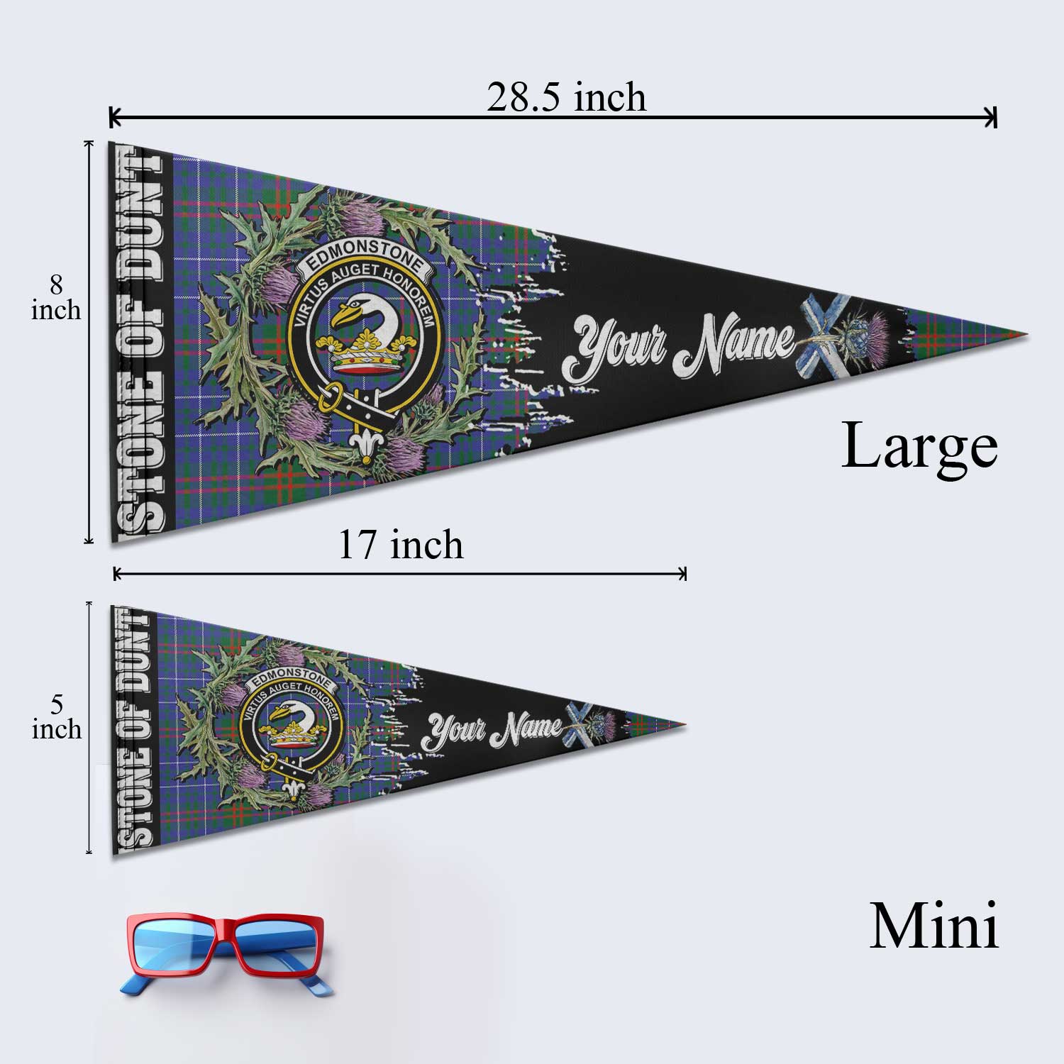 Clan Edmonstone Of Duntreath Tartan Felt Pennant Crest And Plaid Basic Style