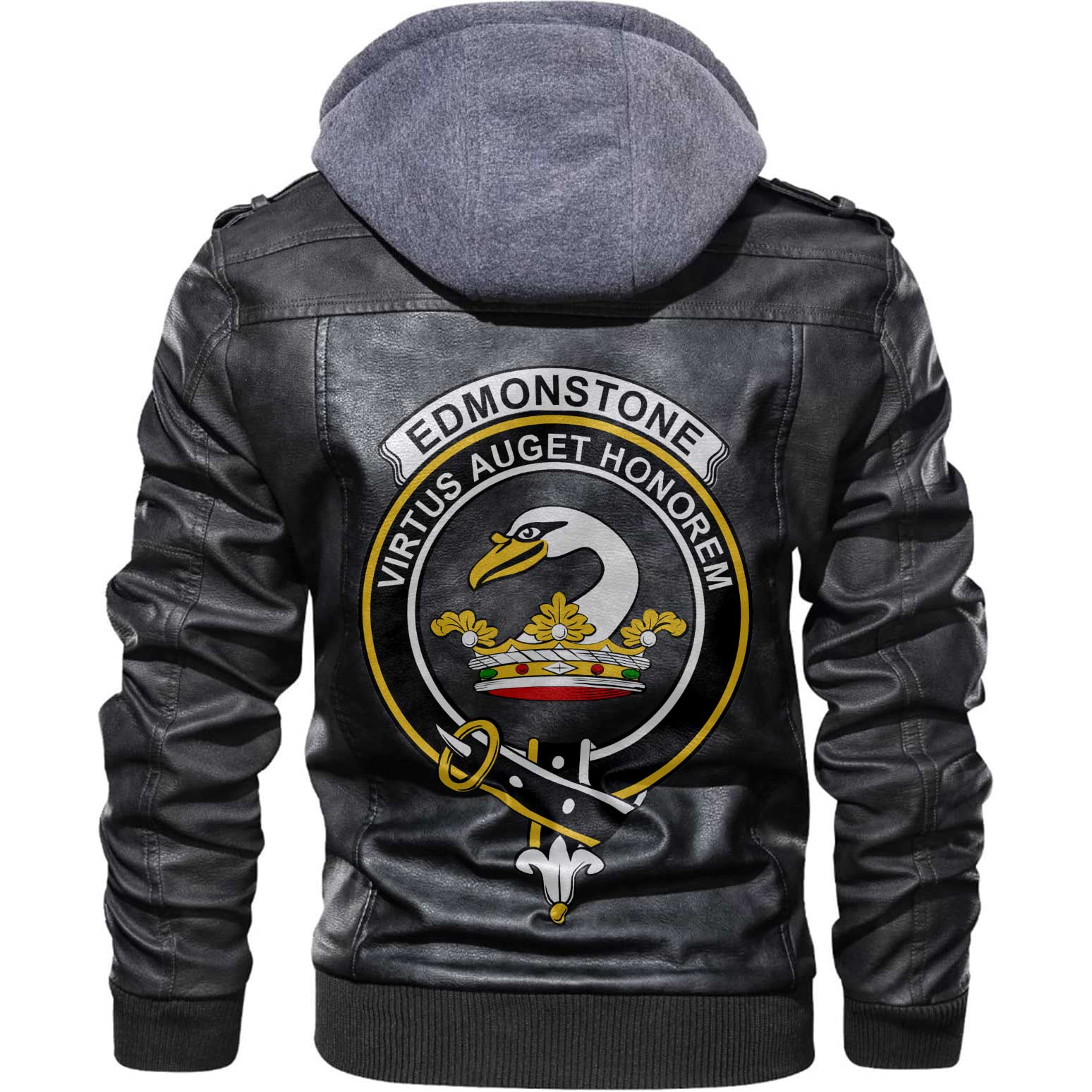 Clan Edmonstone Of Duntreath Tartan Zip Leather Jacket Crest And Plaid Basic Style
