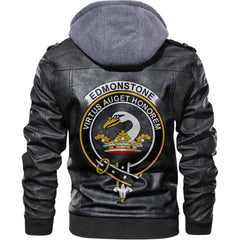 Clan Edmonstone Of Duntreath Tartan Zip Leather Jacket Crest And Plaid Basic Style