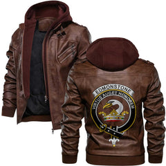 Clan Edmonstone Of Duntreath Tartan Zip Leather Jacket Crest And Plaid Basic Style