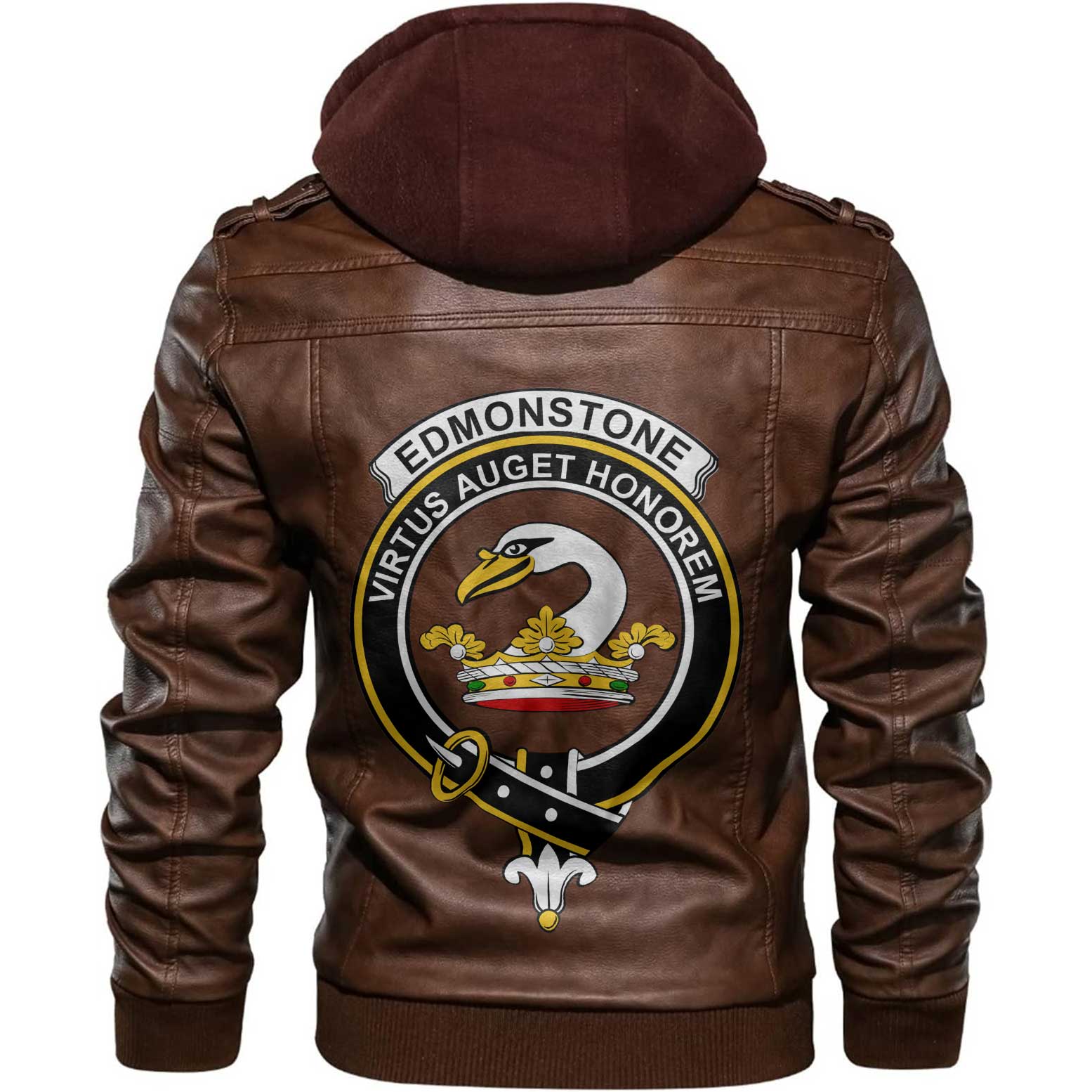 Clan Edmonstone Of Duntreath Tartan Zip Leather Jacket Crest And Plaid Basic Style