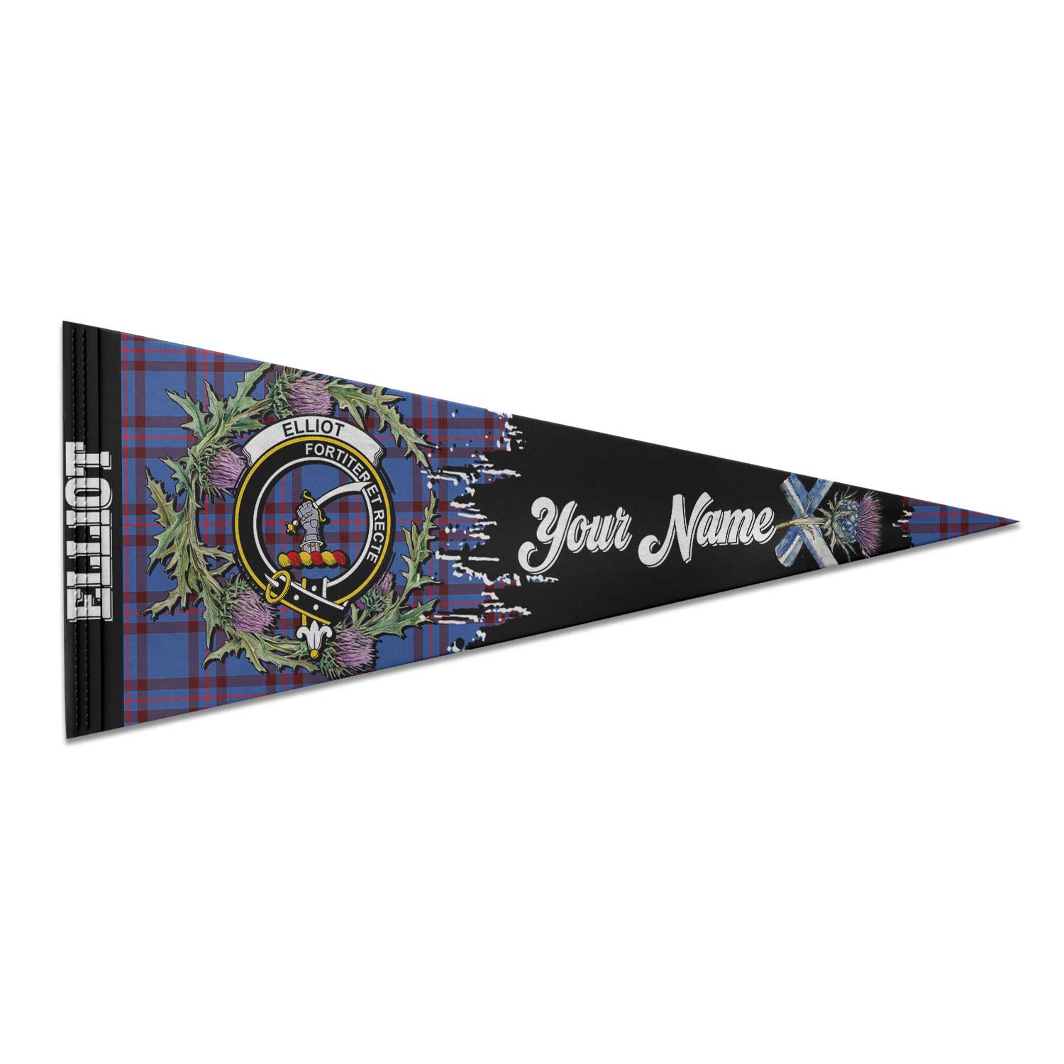 Clan Elliot Tartan Felt Pennant Crest And Plaid Basic Style
