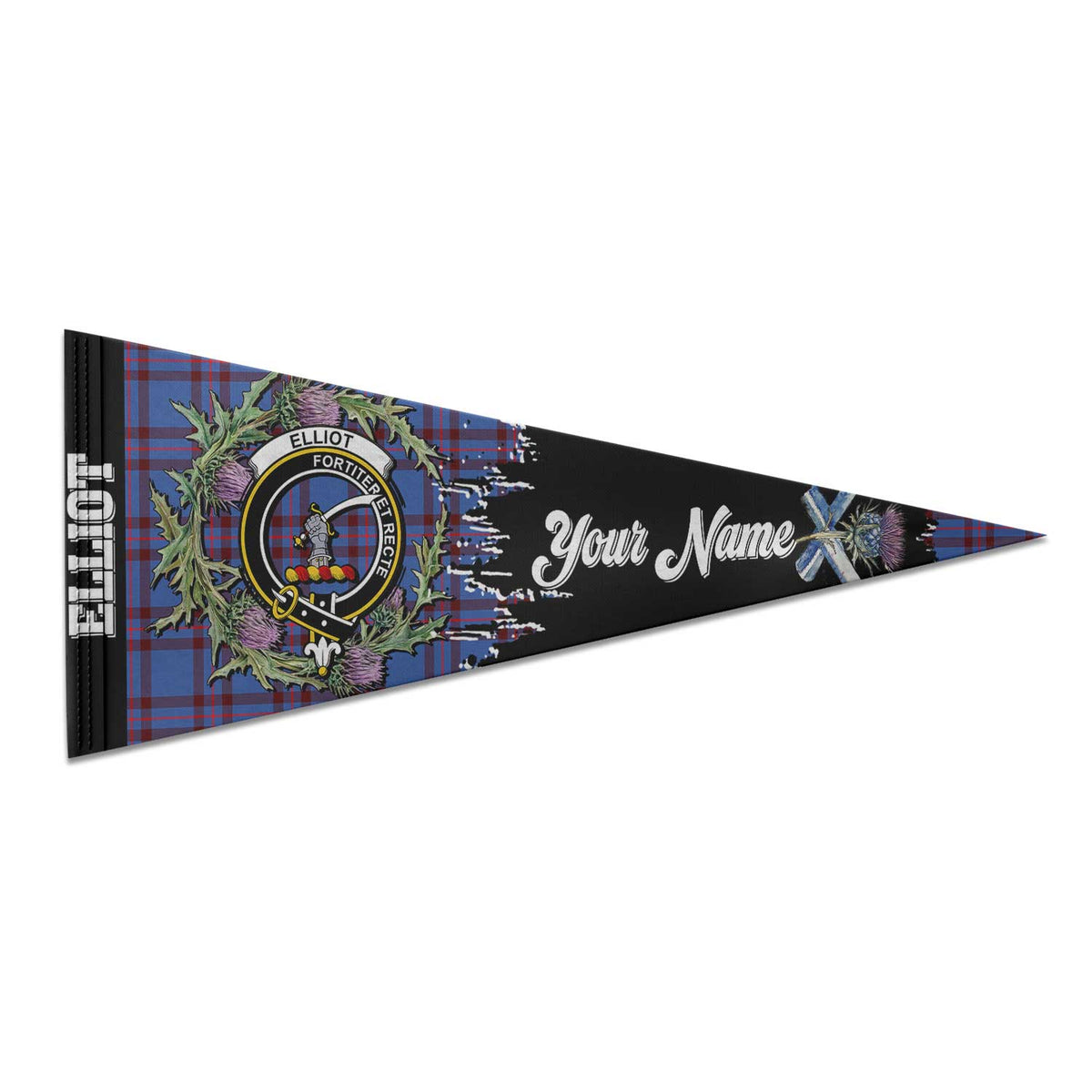 Clan Elliot Tartan Felt Pennant Crest And Plaid Basic Style