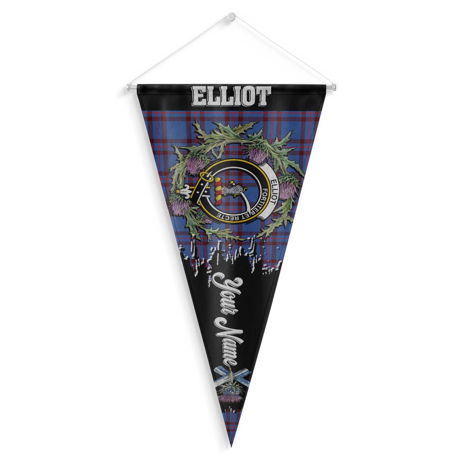 Clan Elliot Tartan Felt Pennant Crest And Plaid Basic Style
