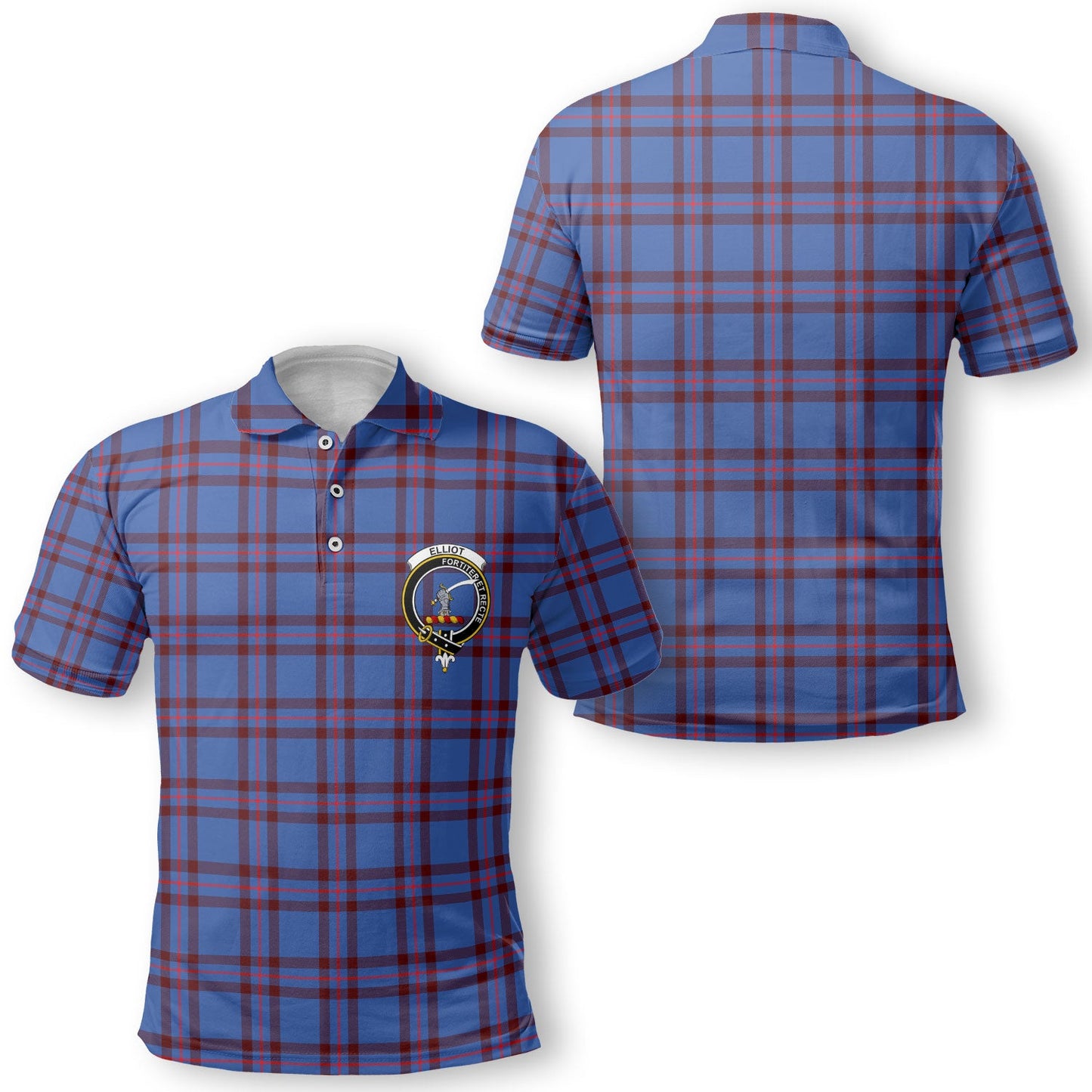 Clan Elliot Tartan Golf Men Polo Shirt Crest And Plaid Basic Style