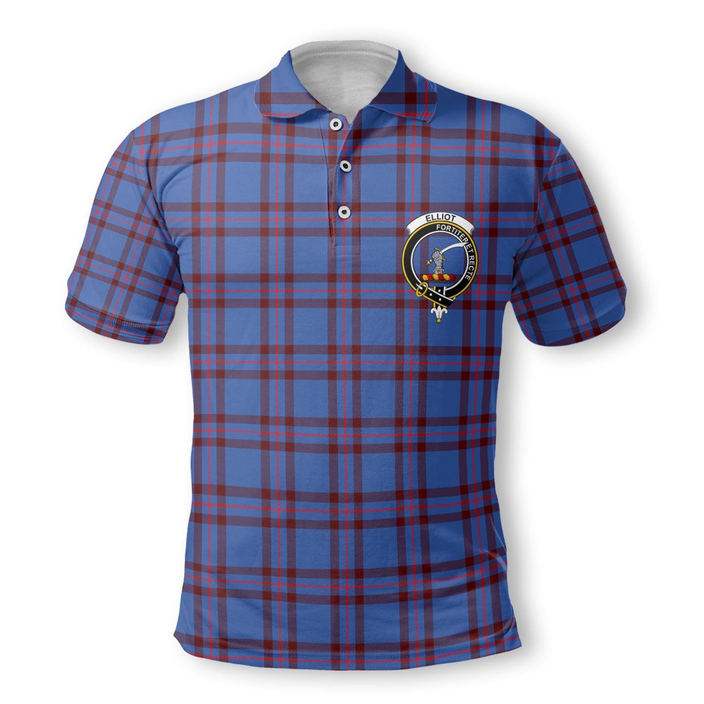 Clan Elliot Tartan Golf Men Polo Shirt Crest And Plaid Basic Style