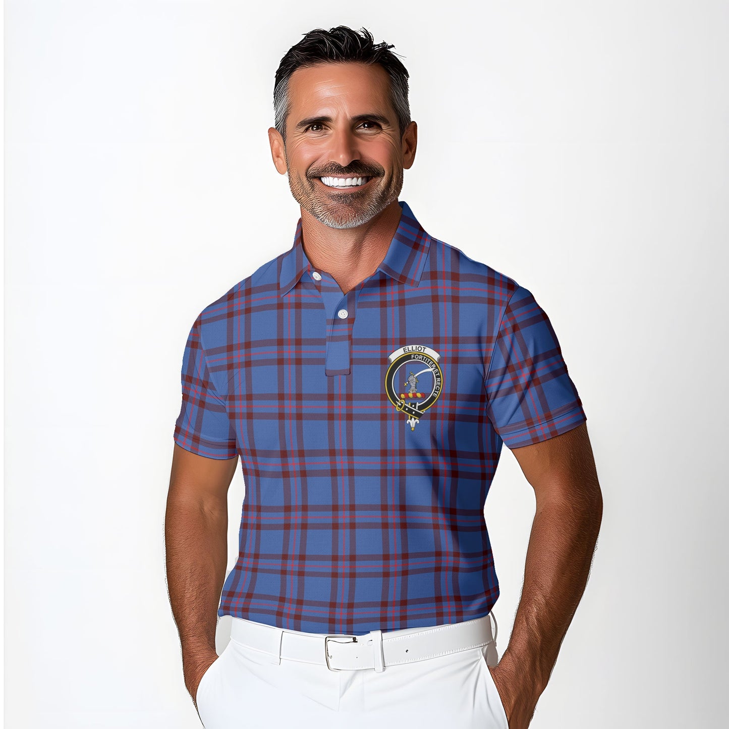 Clan Elliot Tartan Golf Men Polo Shirt Crest And Plaid Basic Style