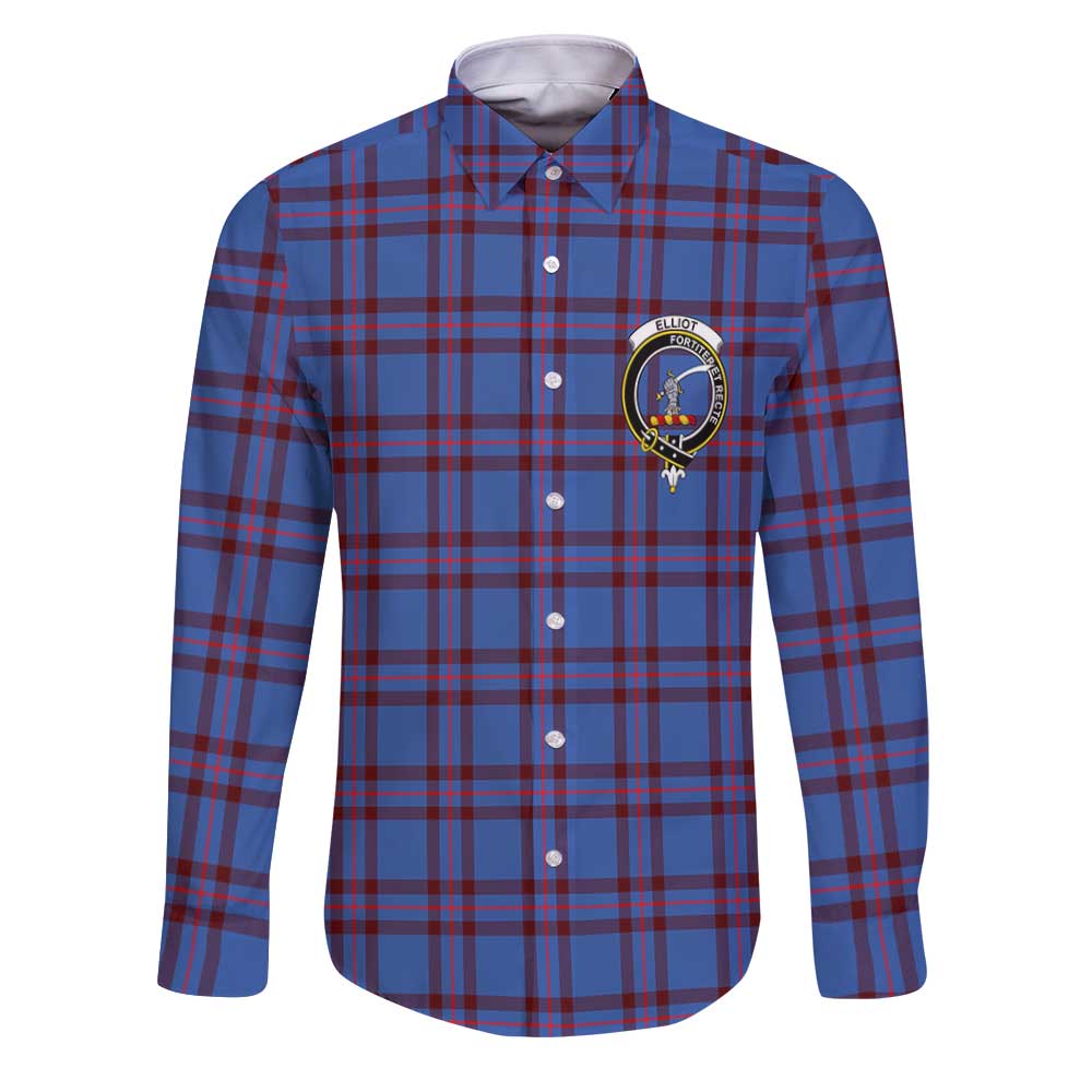 Clan Elliot Tartan Long Sleeve Button Shirt Crest And Plaid Basic Style