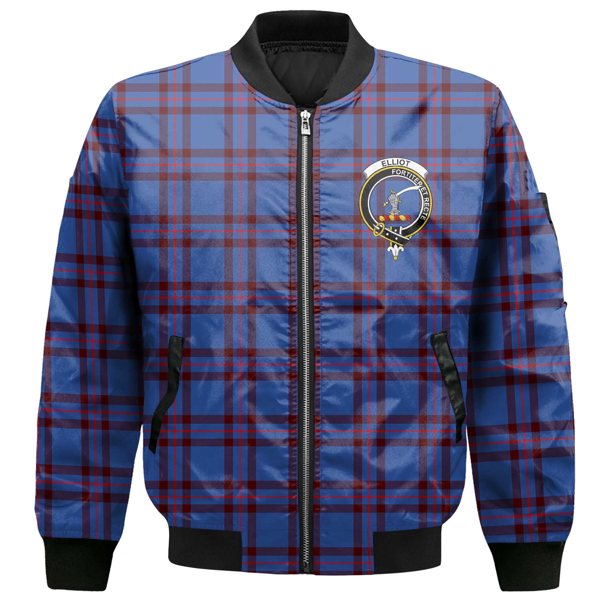 Clan Elliot Tartan Men Bomber Jacket Crest And Plaid Basic Style