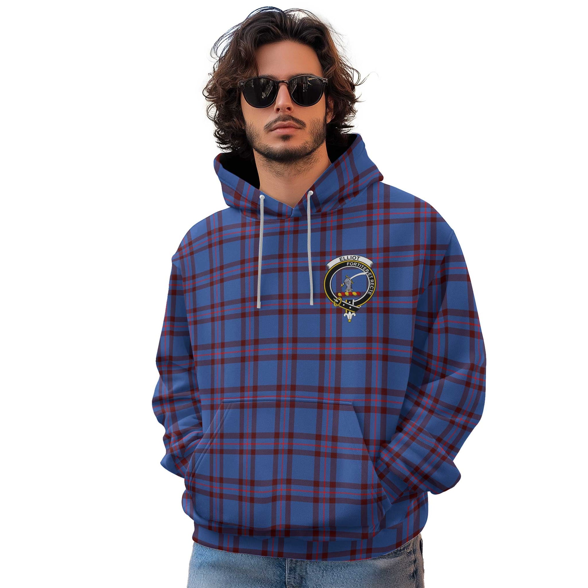 Clan Elliot Tartan Men Hoodie Crest And Plaid Basic Style