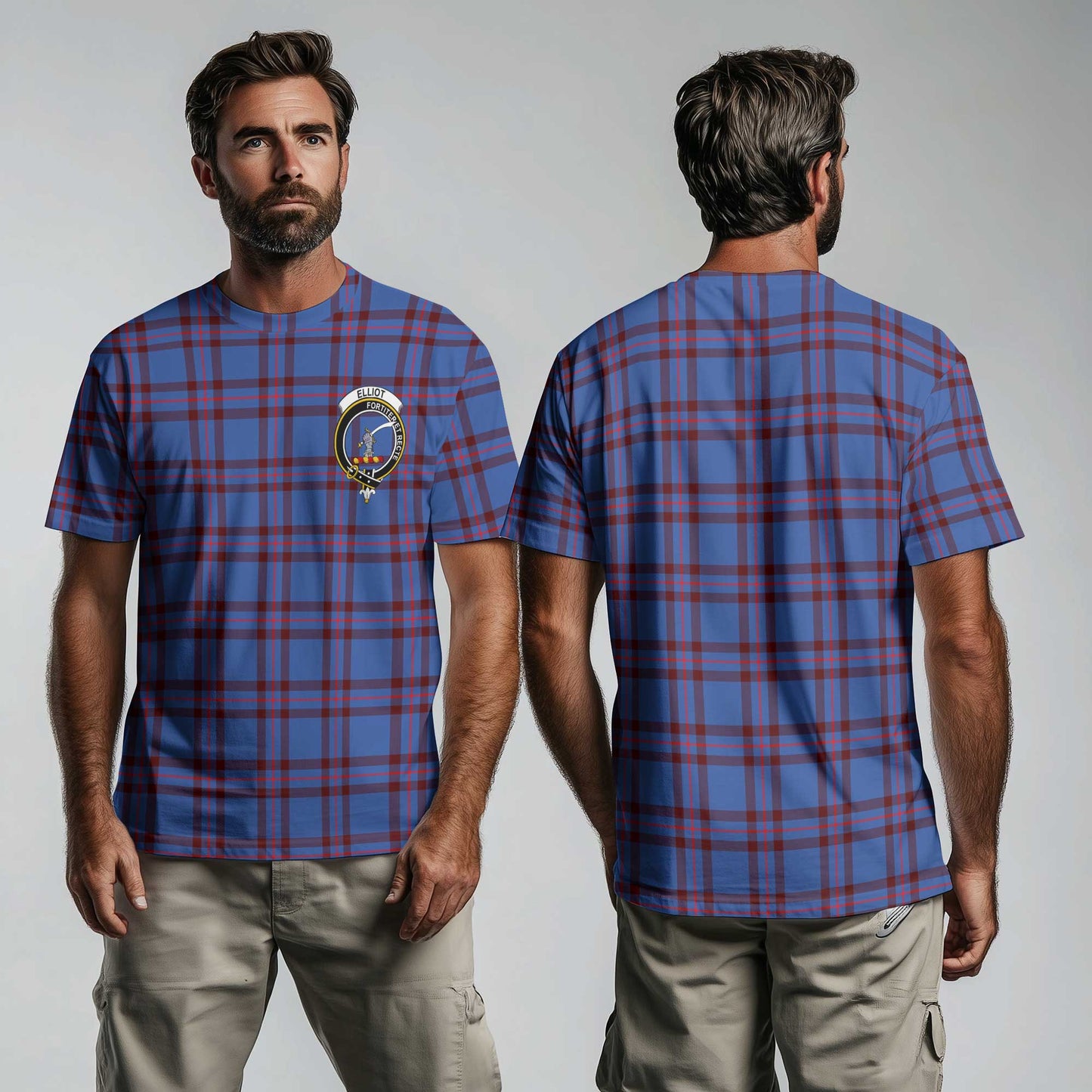 Clan Elliot Tartan Men T Shirt Crest And Plaid Basic Style