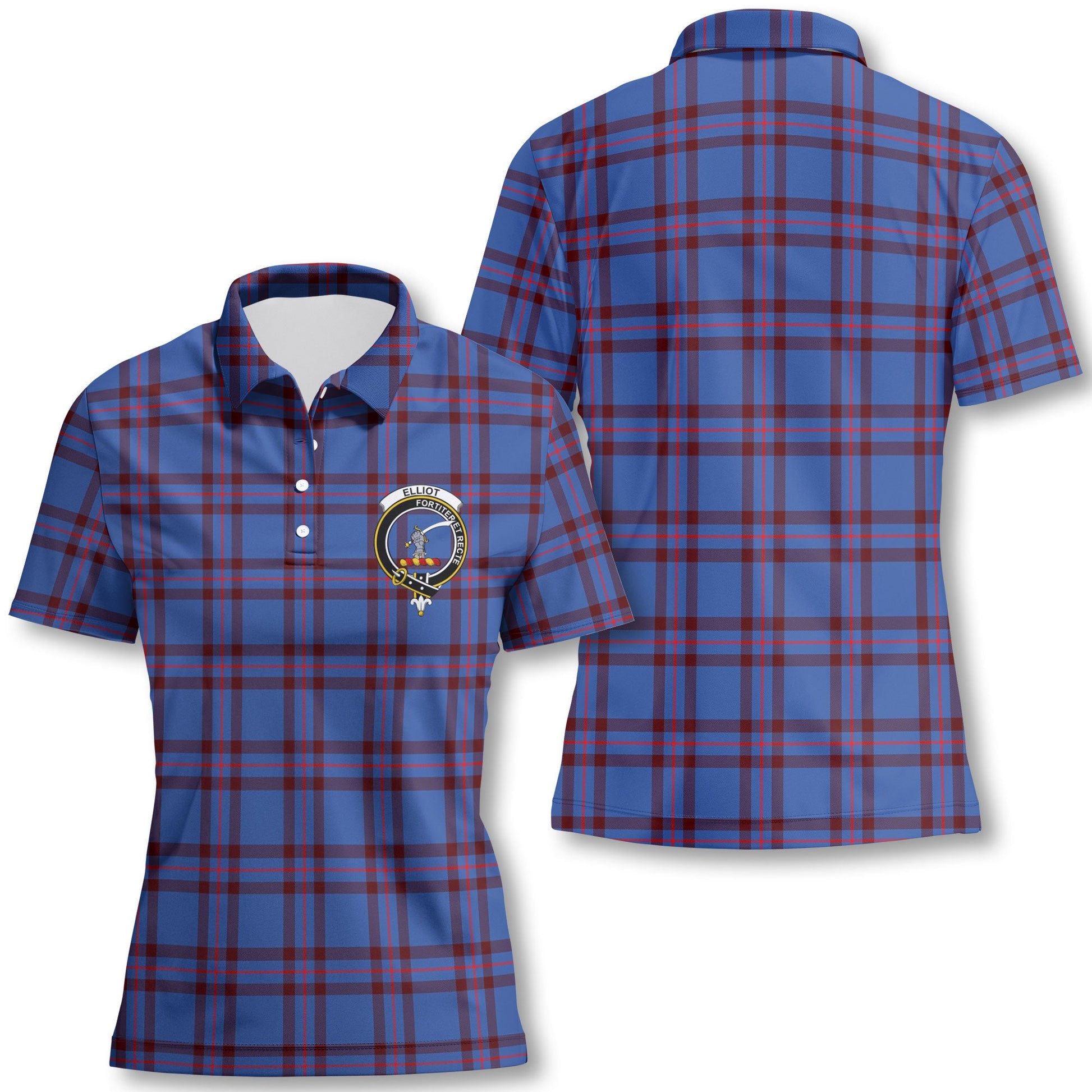 Clan Elliot Tartan Women Polo Shirt Crest And Plaid Basic Style