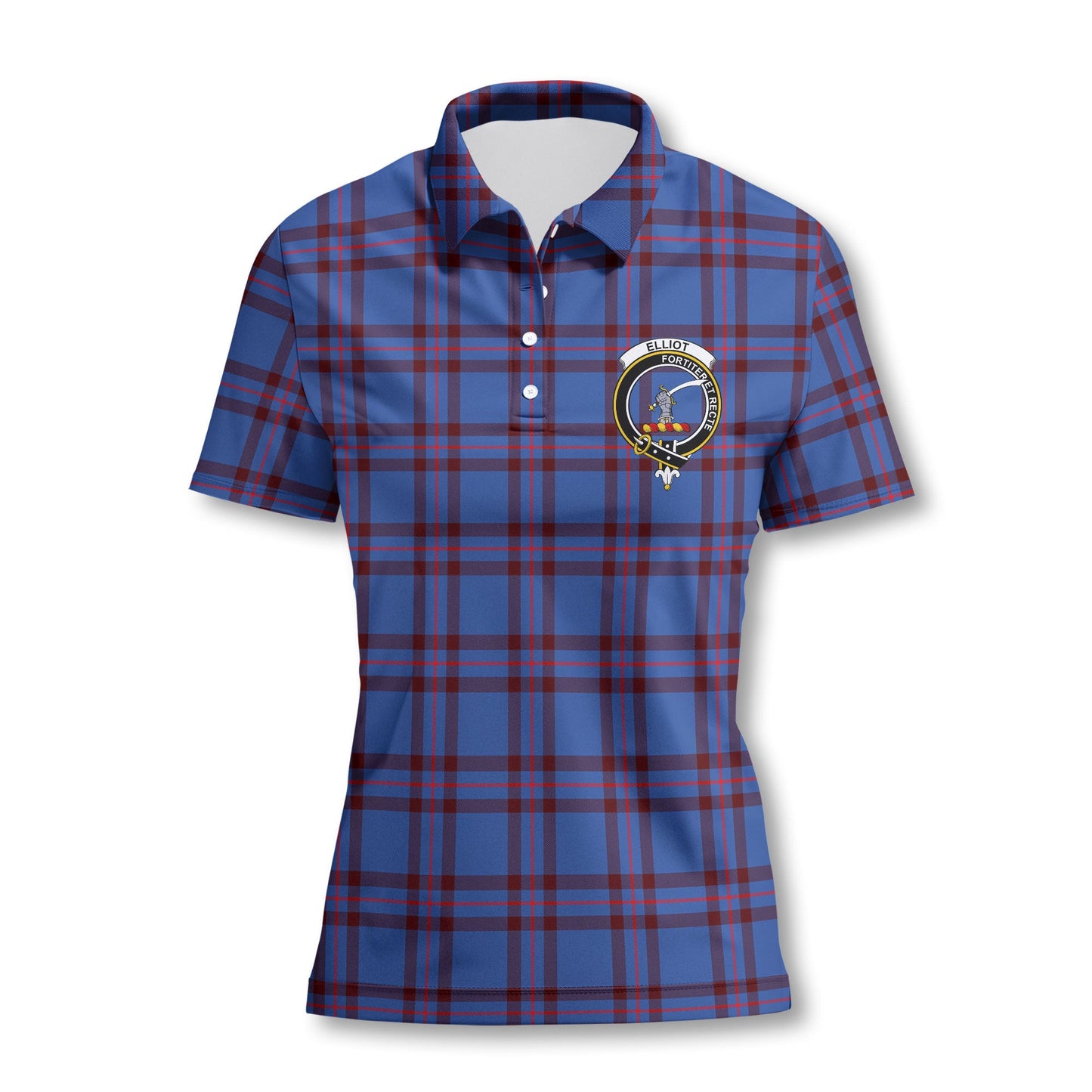 Clan Elliot Tartan Women Polo Shirt Crest And Plaid Basic Style