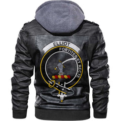 Clan Elliot Tartan Zip Leather Jacket Crest And Plaid Basic Style