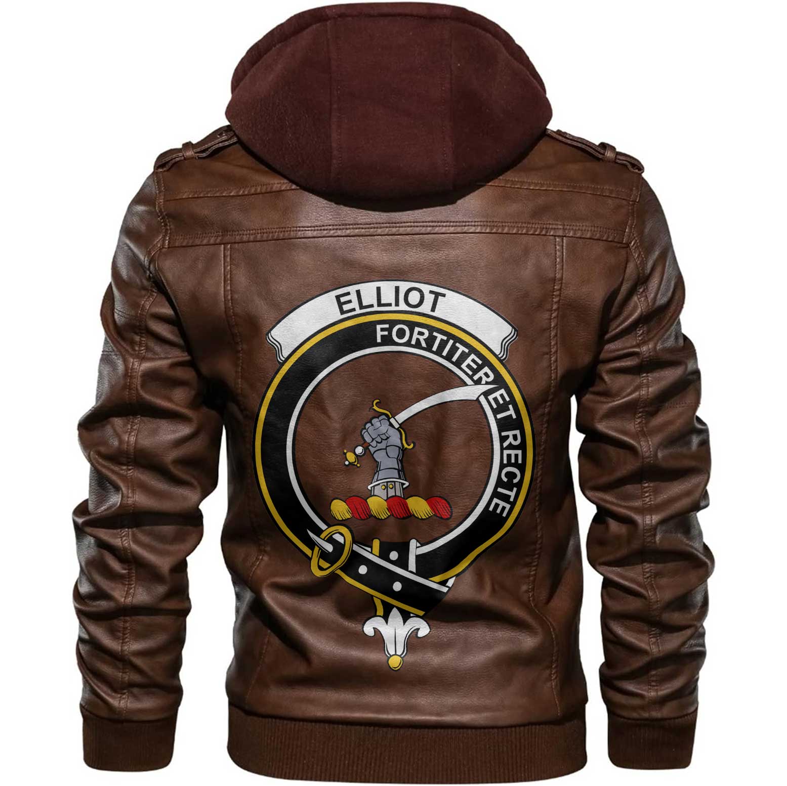 Clan Elliot Tartan Zip Leather Jacket Crest And Plaid Basic Style