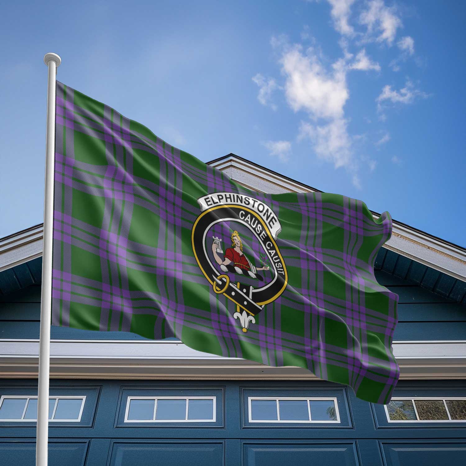 Clan Elphinstone Tartan Flag Crest And Plaid Basic Style