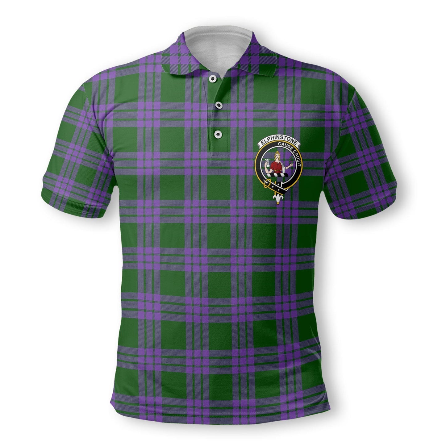 Clan Elphinstone Tartan Golf Men Polo Shirt Crest And Plaid Basic Style