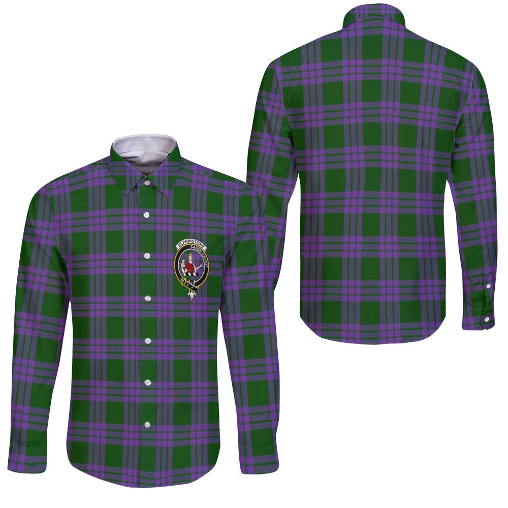 Clan Elphinstone Tartan Long Sleeve Button Shirt Crest And Plaid Basic Style
