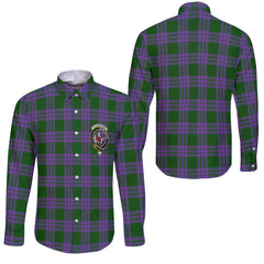 Clan Elphinstone Tartan Long Sleeve Button Shirt Crest And Plaid Basic Style