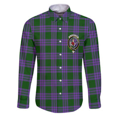 Clan Elphinstone Tartan Long Sleeve Button Shirt Crest And Plaid Basic Style