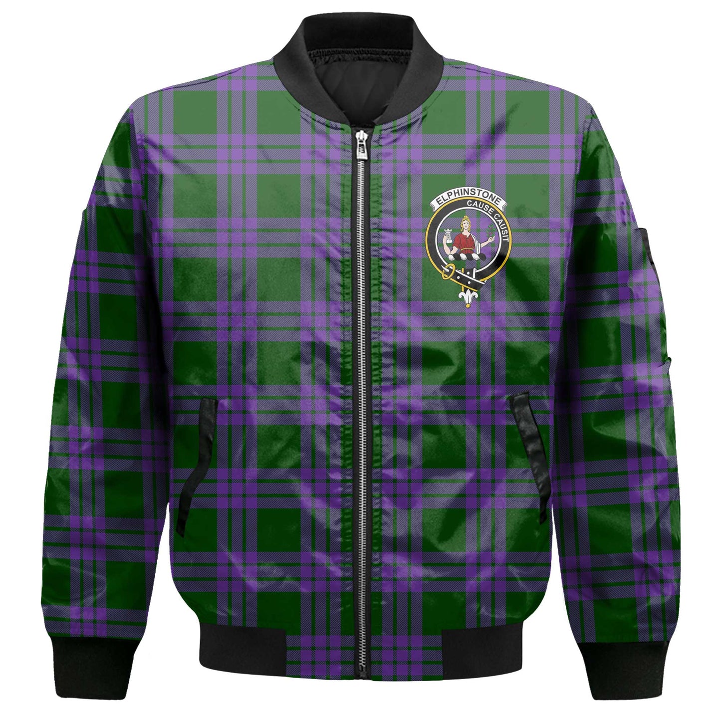 Clan Elphinstone Tartan Men Bomber Jacket Crest And Plaid Basic Style