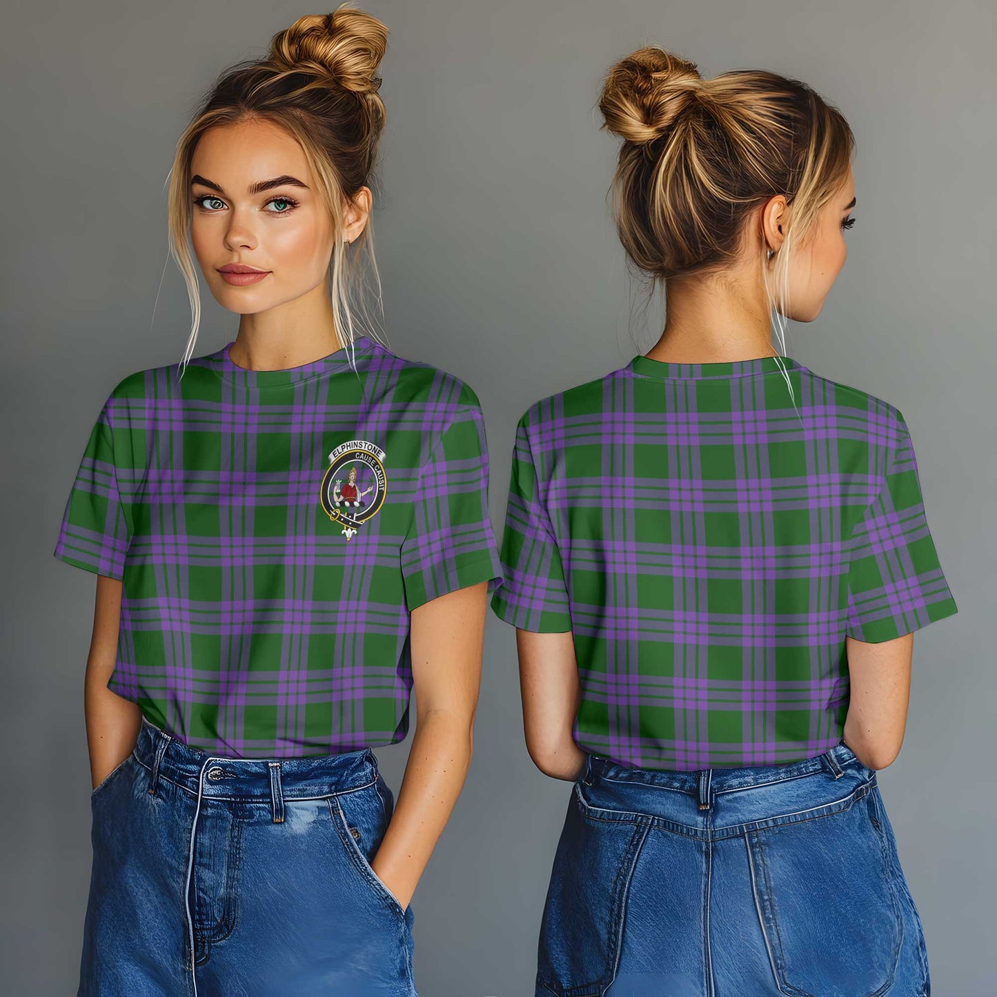 Clan Elphinstone Tartan Women T Shirt Crest And Plaid Basic Style