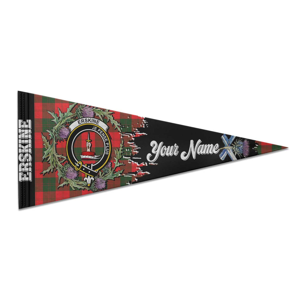 Clan Erskine Tartan Felt Pennant Crest And Plaid Basic Style